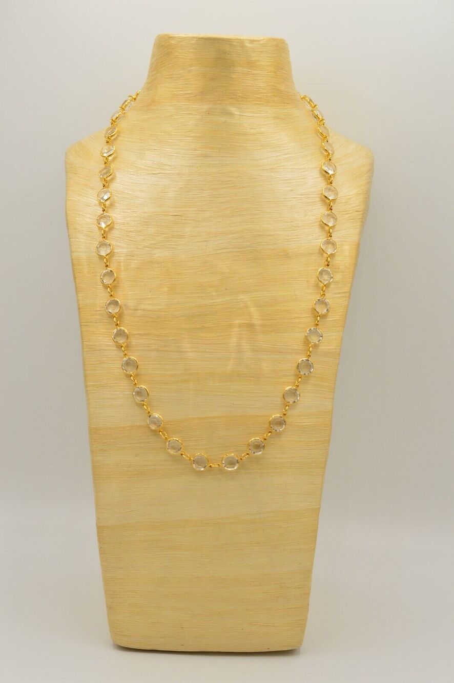 Vintage Strand Necklace Clear Plastic Faux Crystal Open Bezel Gold Tone BinL